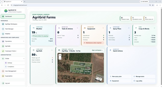AgriGrid dashboard on desktop